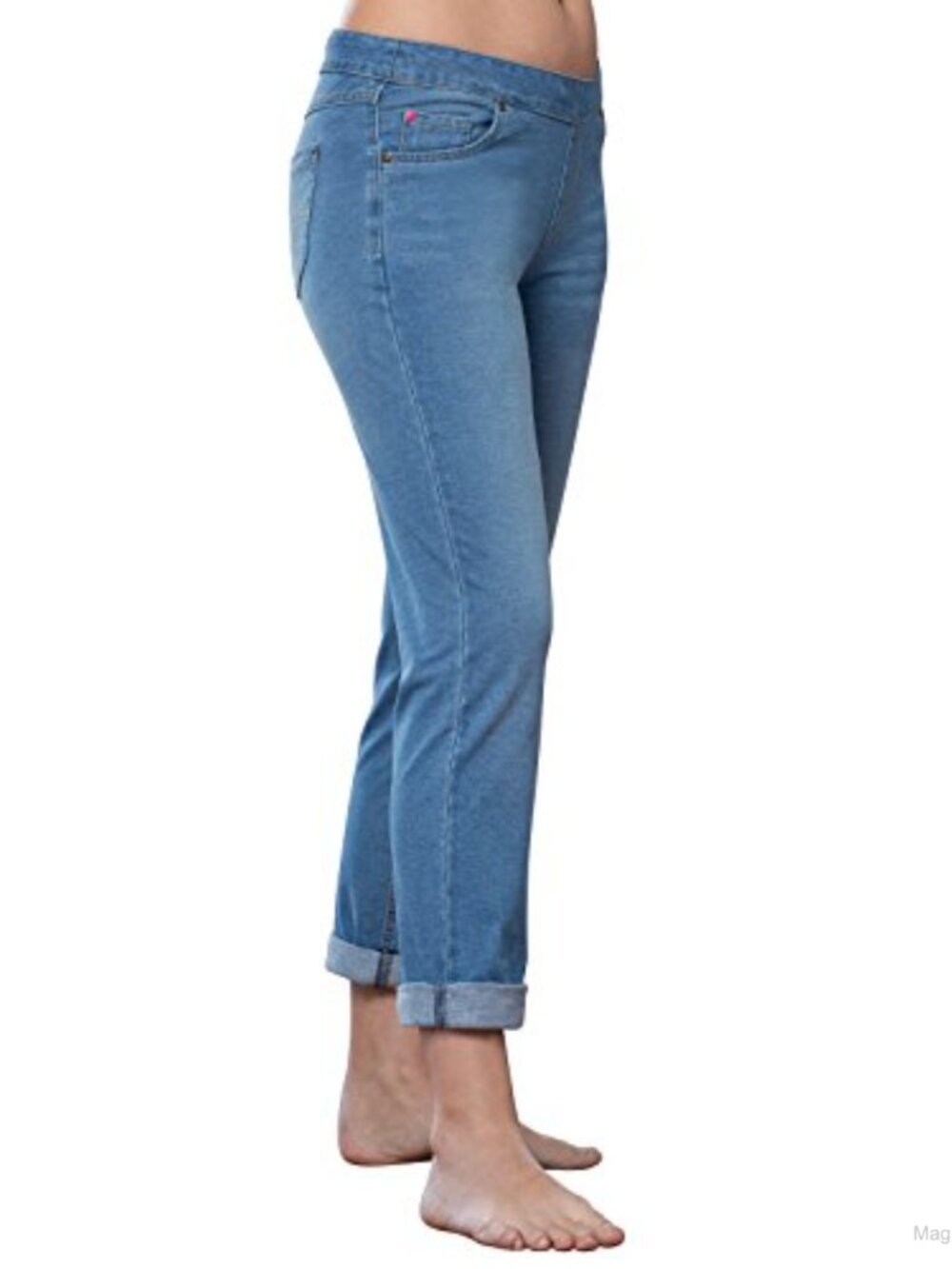 Relaxed Boyfriend Jeans Pull-On Elastic Waist Stretch Denim